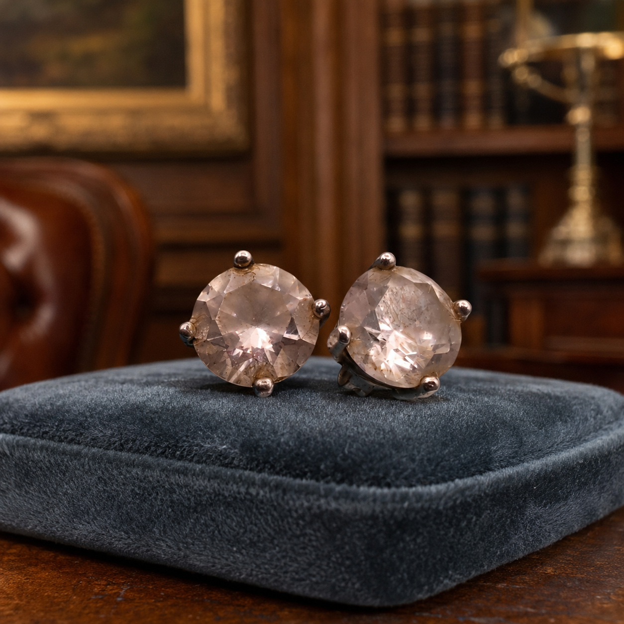 925 Sterling Silver Stud Earrings with Clear Stones 1.18g