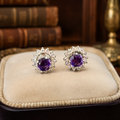 925 Sterling Silver Stud Earrings w/ Amethyst 1.57g