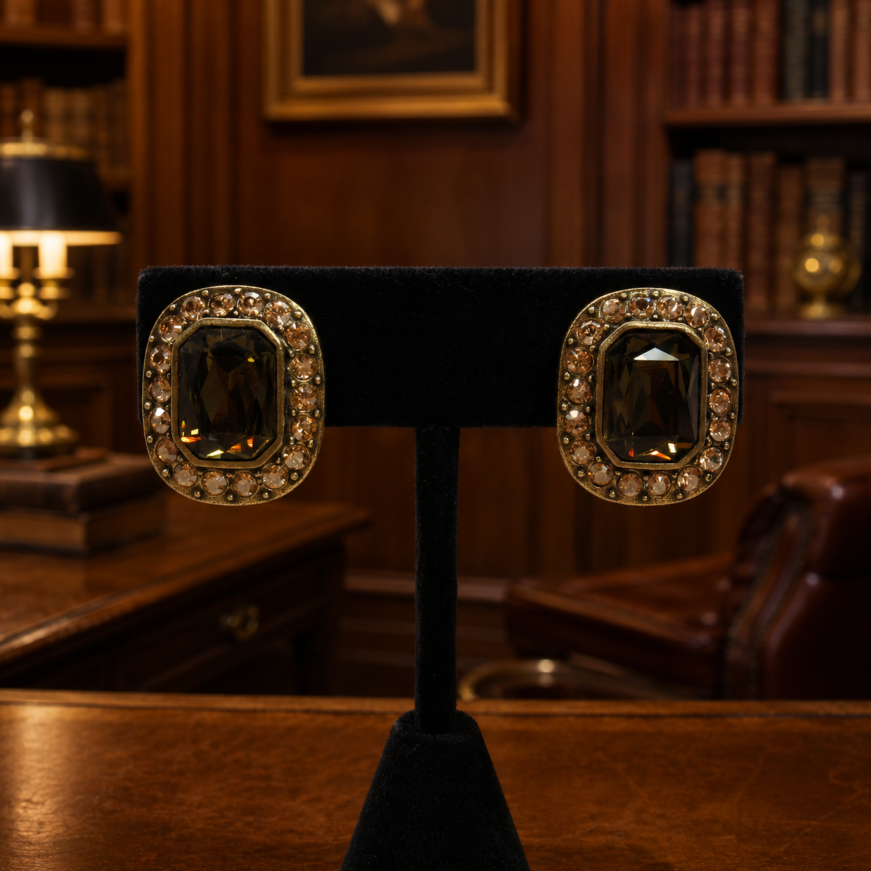 Heidi Daus Jeweled Clip Earrings with Rectangular Green Stones