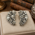 Vintage Lisner Clear Rhinestone Clip-On Earrings Silver Tone 2.5 cm Statement Earrings