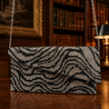 Shimmer New with Tags Zebra Rhinestone Evening Clutch | Black Silver Chain Strap Bag