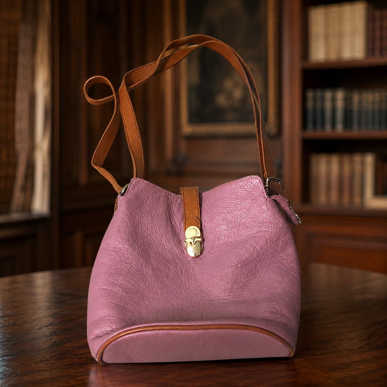 Valentina Pink Lavender Pebbled Leather Crossbody Bag | Soft Leather Bucket-Style Shoulder Purse