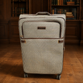 (SOLD) London Fog Oxford II Houndstooth Full-Size Spinner Suitcase | Checked Rolling Luggage