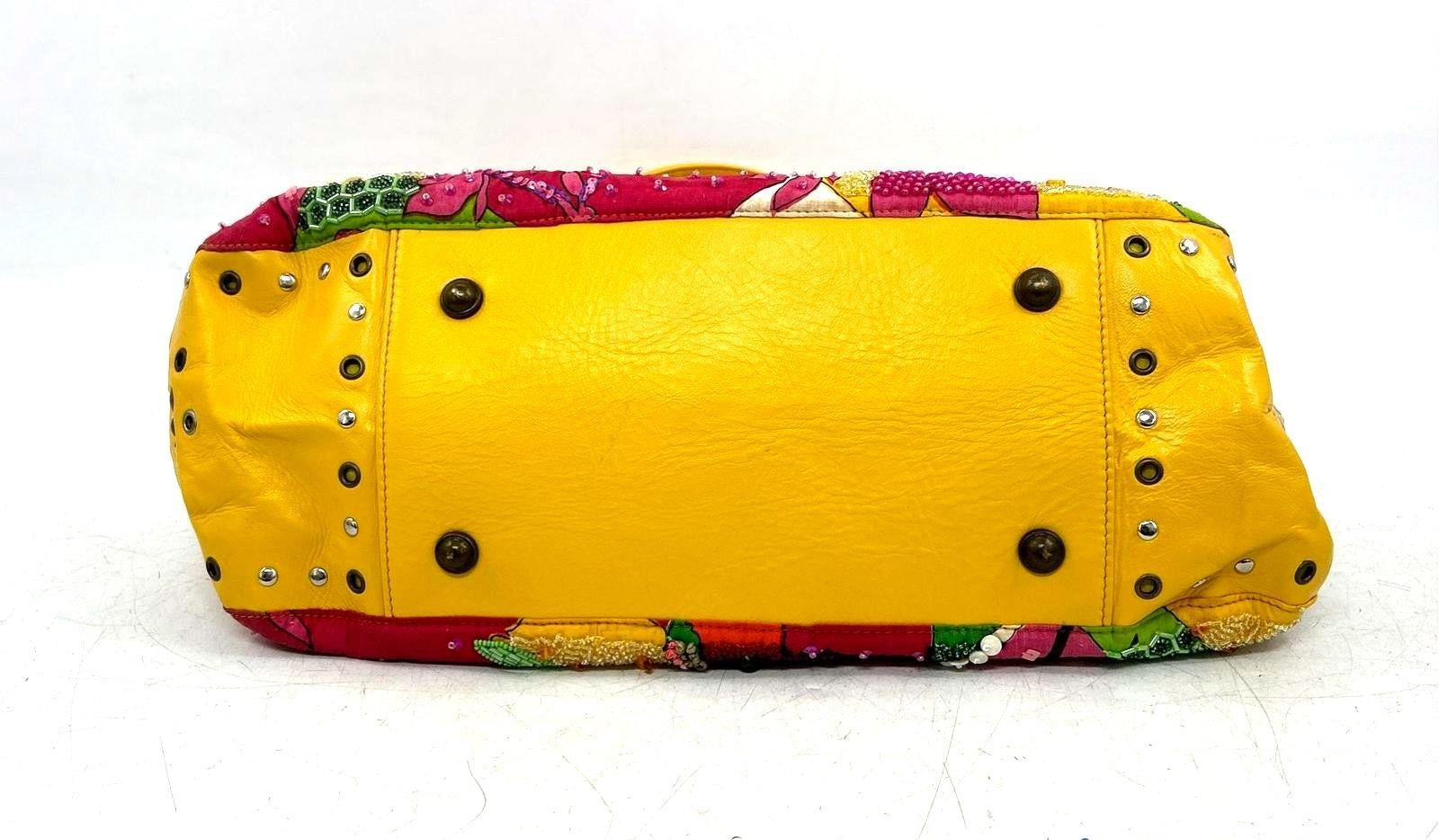 Mary Frances Large Multicolor Beaded Shoulder Bag with Yellow Trim  Description