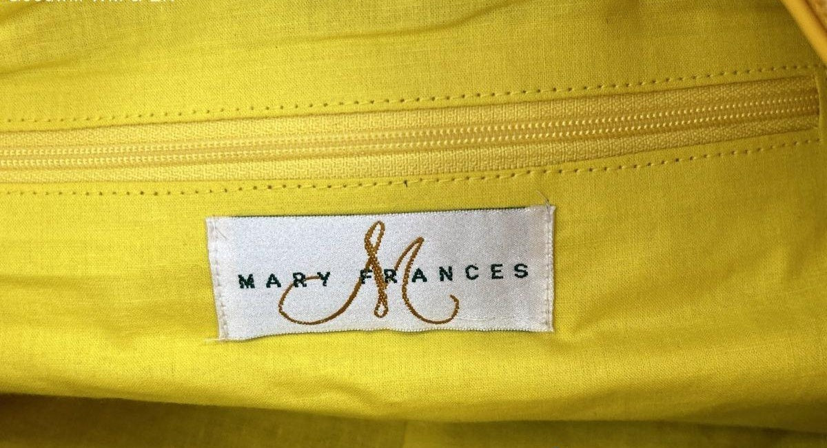 Mary Frances Large Multicolor Beaded Shoulder Bag with Yellow Trim  Description