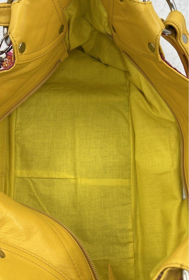 Mary Frances Large Multicolor Beaded Shoulder Bag with Yellow Trim  Description
