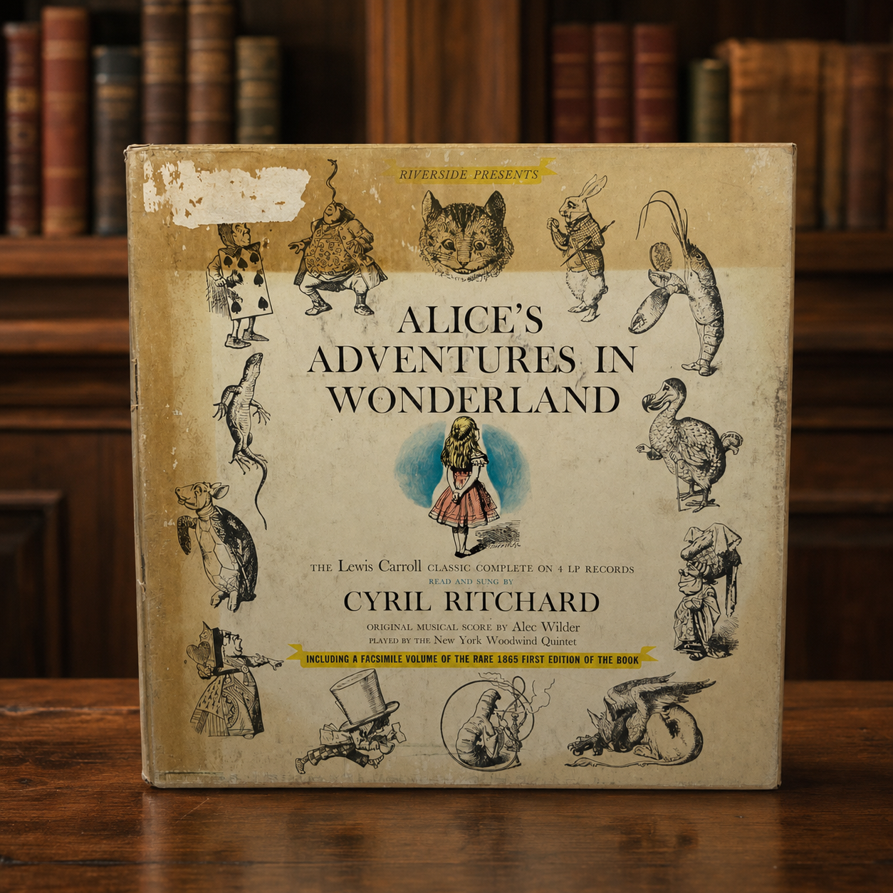 Vintage Alice's Adventures in Wonderland Read by Cyril Ritchard LP Record Set | Book Missing