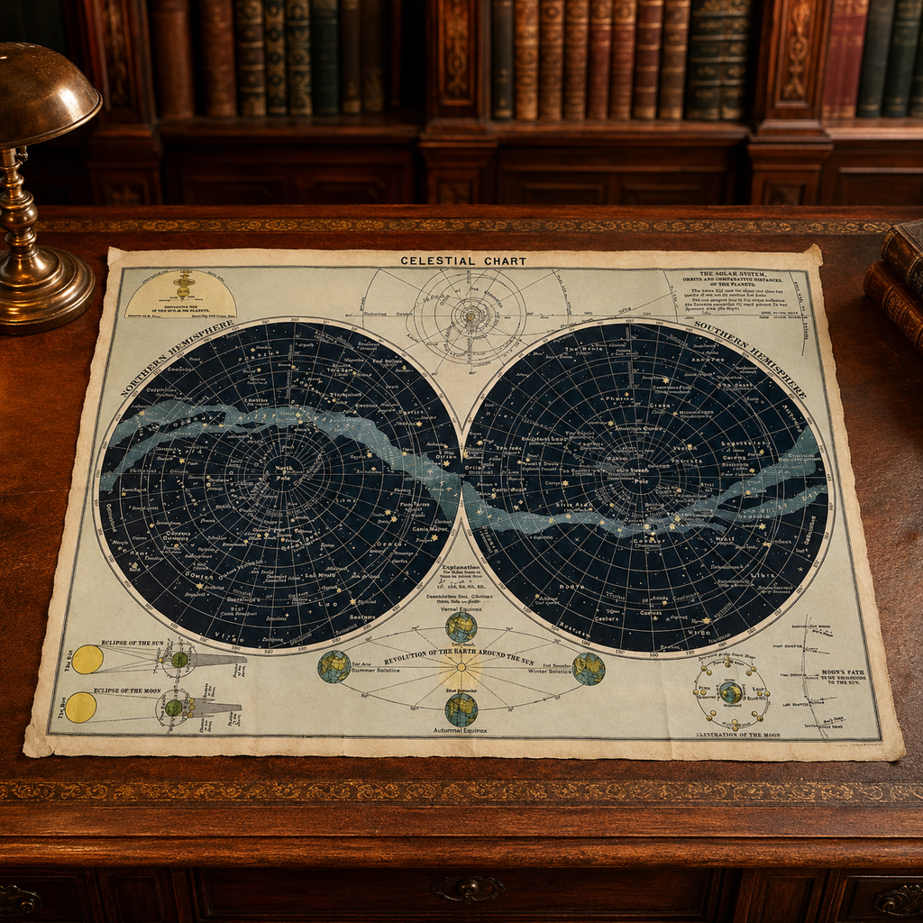 Vintage Celestial Chart with Explanations & Illustrations