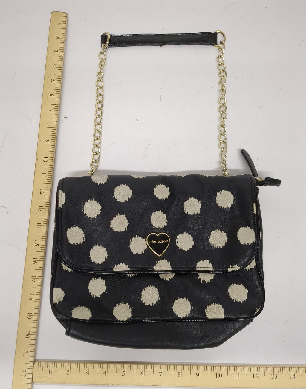 Betsey Johnson Black Polka Dot Shoulder Bag with Chain Strap