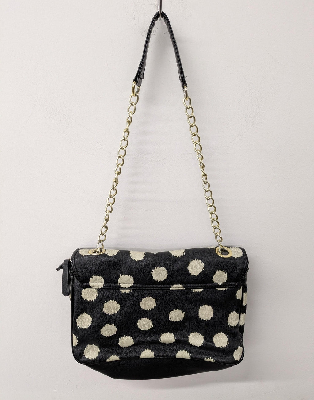 Betsey Johnson Black Polka Dot Shoulder Bag with Chain Strap