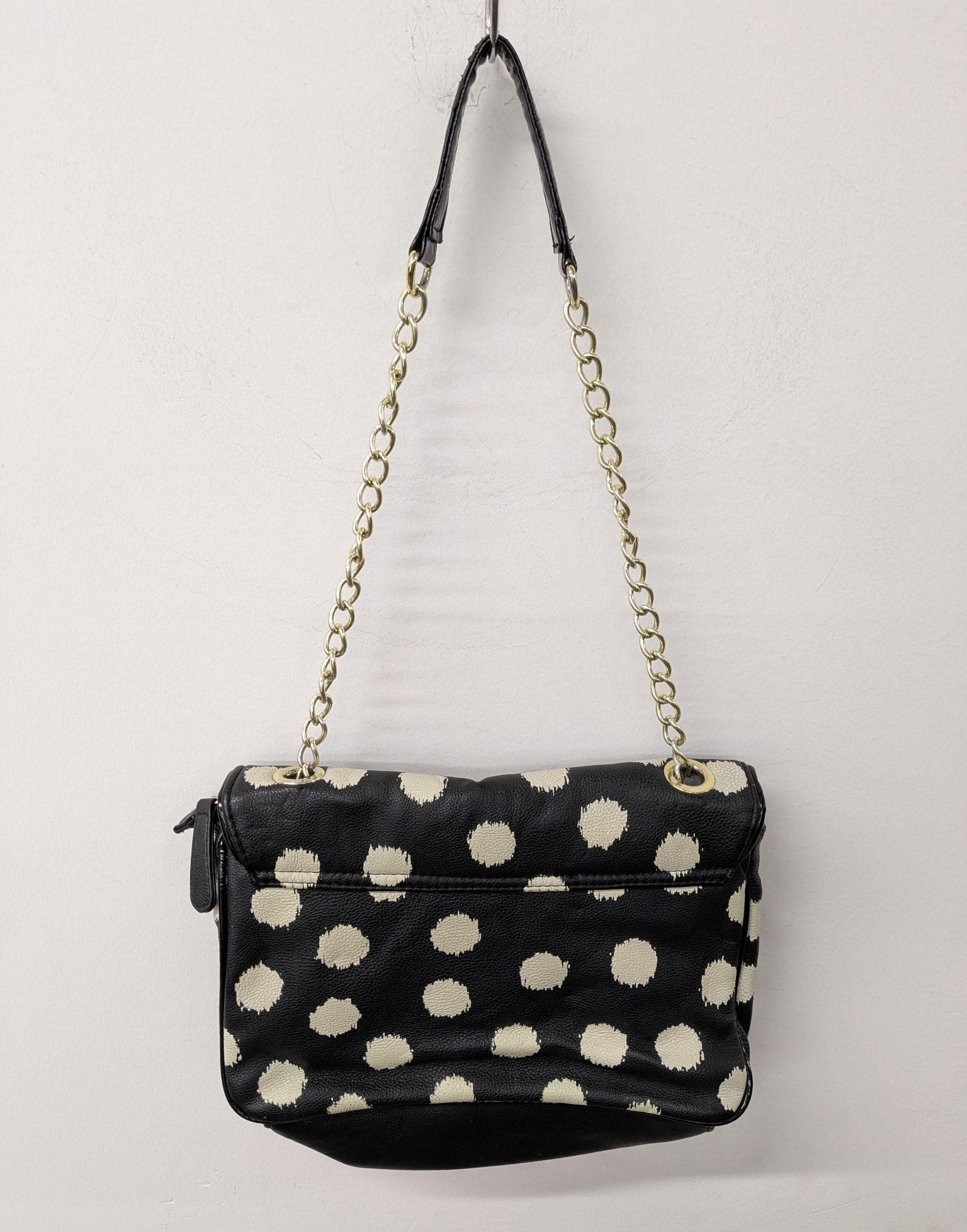 Betsey Johnson Black Polka Dot Shoulder Bag with Chain Strap