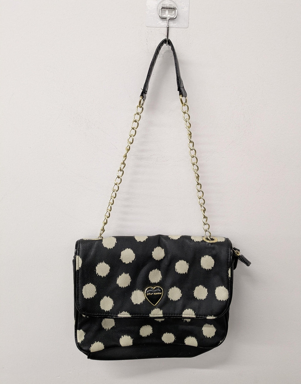 Betsey Johnson Black Polka Dot Shoulder Bag with Chain Strap