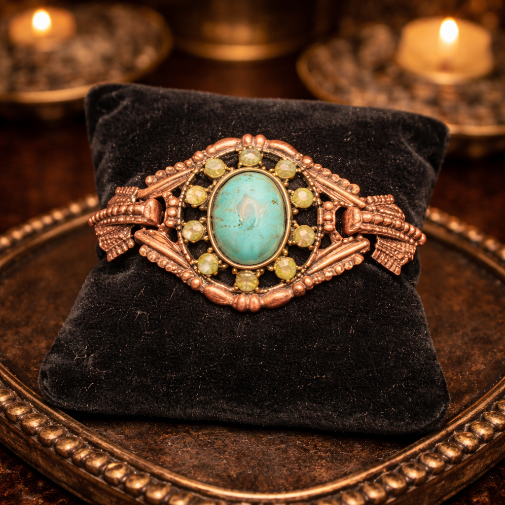 Goldette Victorian Revival Bracelet Turquoise Cabochon & Pearl Ornate Vintage Link Bracelet