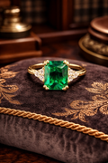 Gold Tone Green Crystal Ring Trillion Accent