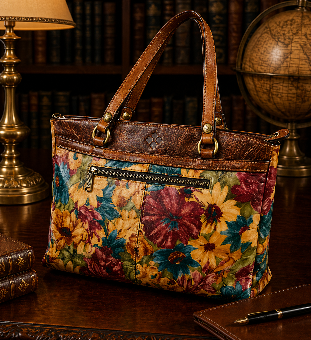 Patricia Nash Floral Leather Tote, Multicolor Print Shoulder Bag, Vintage-Inspired