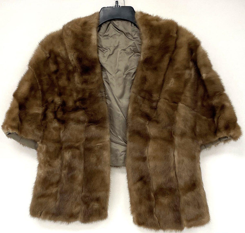 Vintage 50's 60's Light Brown Mink Fur Cape Shawl Stole w Pockets