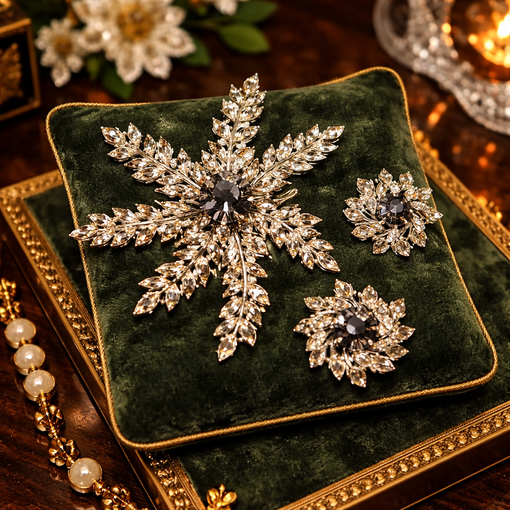 Vintage Sarah Coventry Evening Snowflake Demi Parure Brooch and Earrings Rhinestone Set