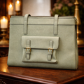 London Fog 100th Anniversary Sophia Pebble Tote in Olive With Buckle Detail