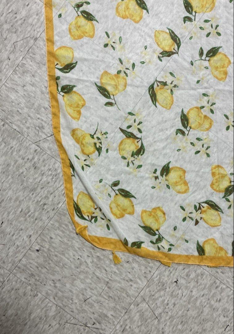 Vintage Lemon Print Scarf | Lightweight White Yellow Citrus Design Scarf