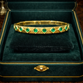 Vintage Nolan Miller Gold Tone Green Glass Accent Stretch Bracelet | Estate Designer Jewelry