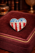 Swarovski Crystal American Flag Heart Brooch Red White Blue Rhinestone Patriotic Pin