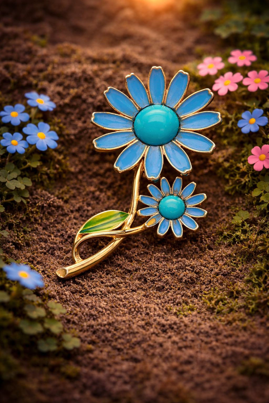 Vintage Weiss Blue Daisy Brooch Enamel Flower Pin Signed