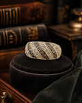Silver Tone Crystal Band Ring with Black Accent Stripes