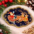 Vintage Hand Painted Russian Santa Sleigh Brooch Enamel Holiday Pin Signed S.L.