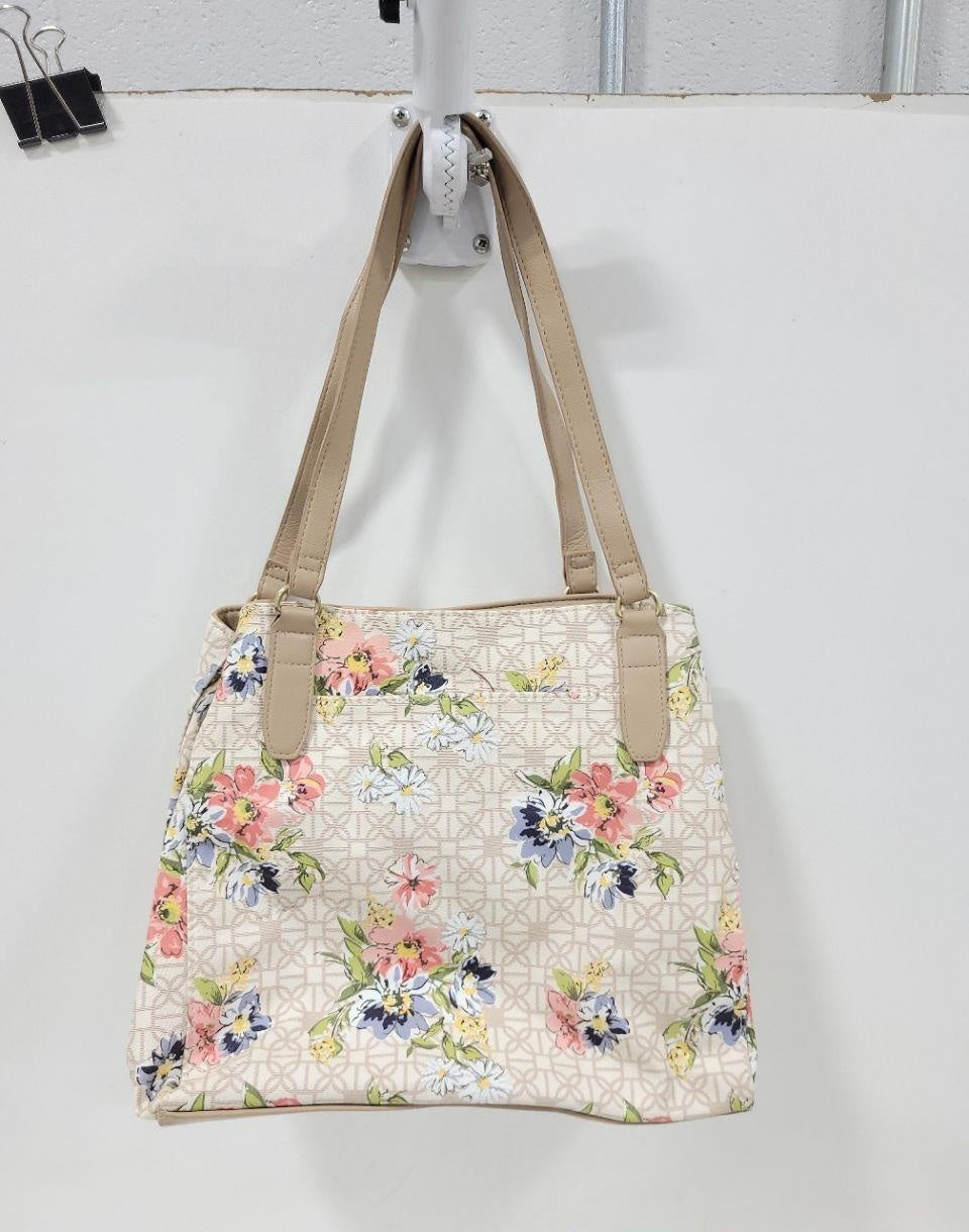 Floral Print Tote Bag with Beige Straps | Unbranded Polyester Shoulder Bag