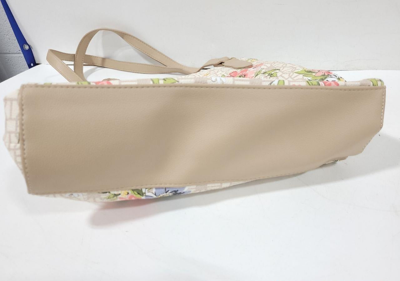 Floral Print Tote Bag with Beige Straps | Unbranded Polyester Shoulder Bag