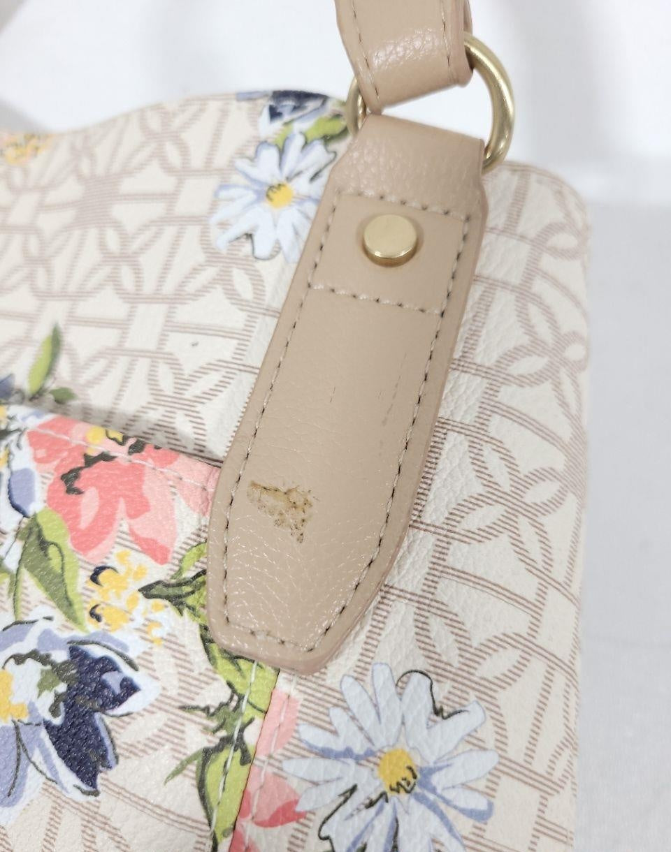 Floral Print Tote Bag with Beige Straps | Unbranded Polyester Shoulder Bag