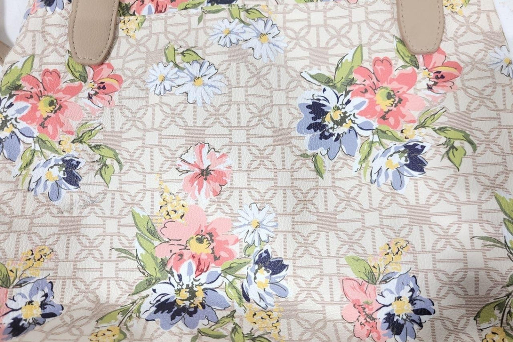 Floral Print Tote Bag with Beige Straps | Unbranded Polyester Shoulder Bag