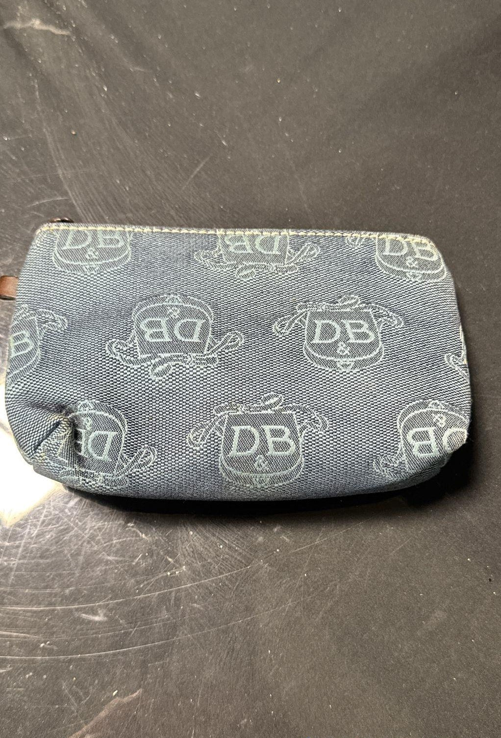 Dooney & Bourke Blue Monogram Canvas Satchel Tote Bag Leather Trim Pouch w/ Coin Purse