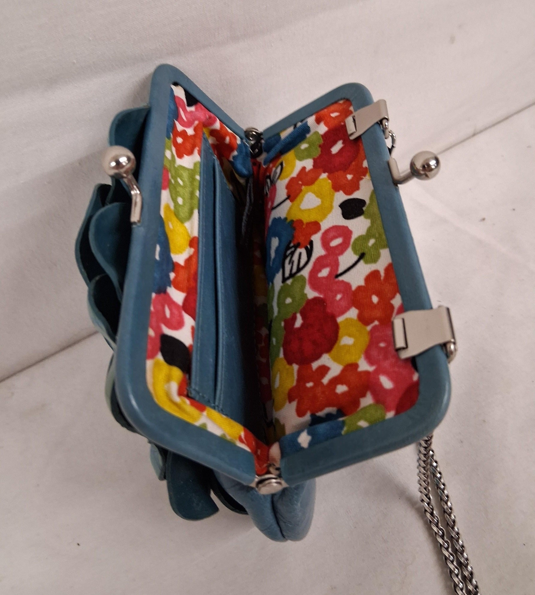 Blue Roselie Floral Coin Purse with Chain Strap | Compact Statement Crossbody Bag