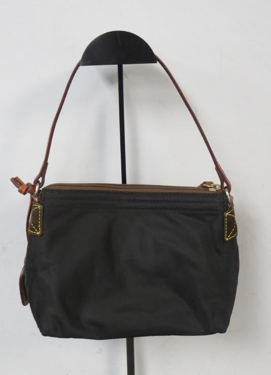 Dooney and Bourke Black Nylon Shoulder Bag with Tan Leather Trim