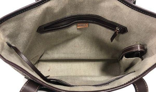 Dooney & Bourke Grey/Brown Monogram Jacquard & Leather North South Tote