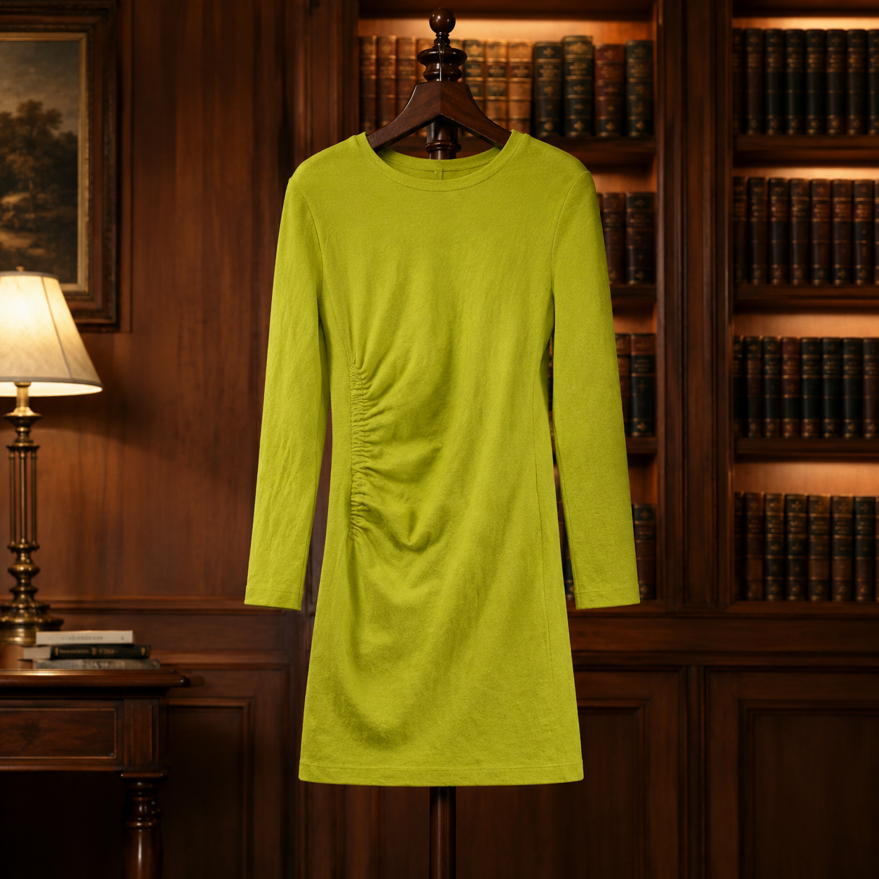 Emporio Armani Long Sleeve Chartreuse Dress with Tags Size 46 with COA