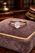 Rose Gold Tone Clear Crystal Solitaire Ring Oval Bridal Inspired Design