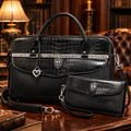 Brighton Black Croc Embossed Leather Briefcase Laptop Bag & Organizer Crossbody Set