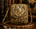 Carlos Falchi Gold and Black Snakeskin Print Crossbody Bag with Flap Front