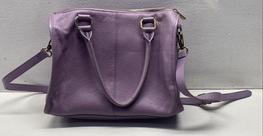 Ora Delphine Purple Pebbled Leather Satchel Crossbody Bag with Gold Hardware | Medium Everyday Handbag