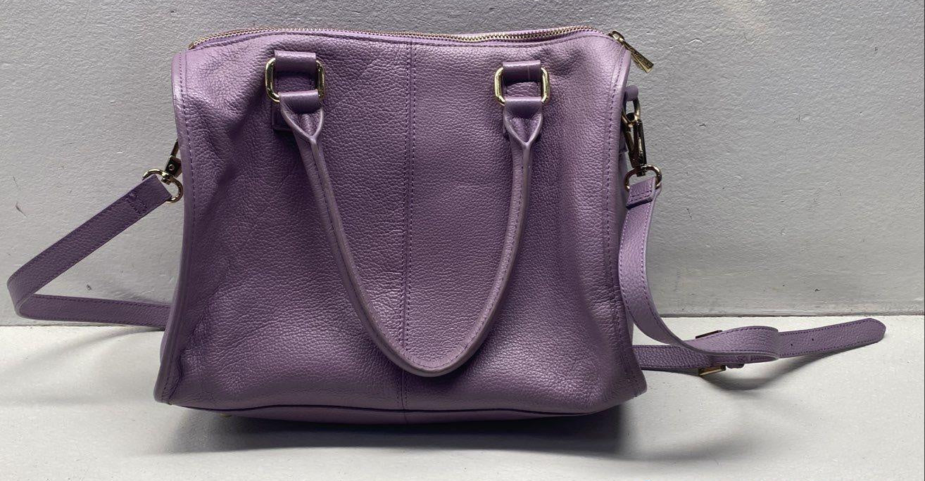 Ora Delphine Purple Pebbled Leather Satchel Crossbody Bag with Gold Hardware | Medium Everyday Handbag