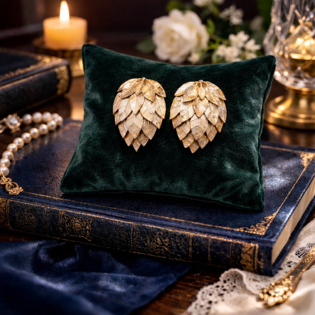 Signed Coro Gold Tone Leaf Cluster Clip-On Earrings | Vintage Textured Botanical Designer Jewelry