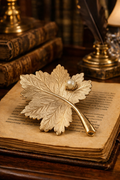 Sarah Coventry Gold Tone Leaf Brooch Faux Pearl Accent Vintage Textured Botanical Pin