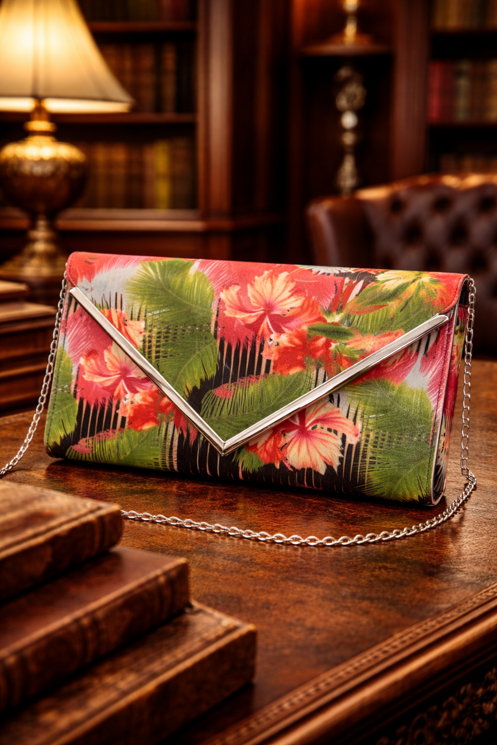 Aldo Tropical Floral Envelope Clutch Crossbody Bag with Chain Strap, Summer Statement Purse