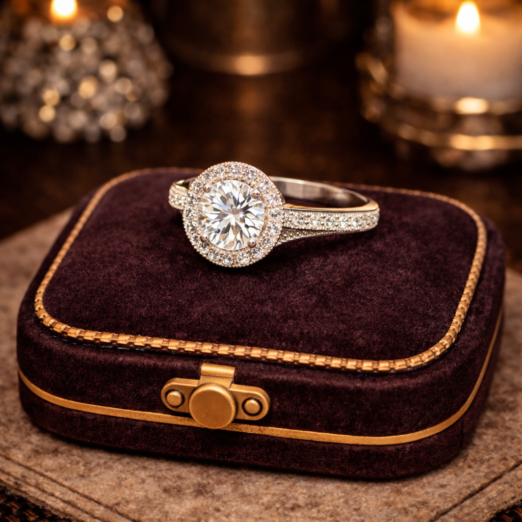 Round Brilliant Halo CZ Engagement Style Ring in 925 Sterling Silver Size 6 Elegant Pavé Statement Ring