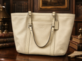 Coach Cream Pebbled Leather East West Tote Shoulder Bag Beige Classic Everyday Carry
