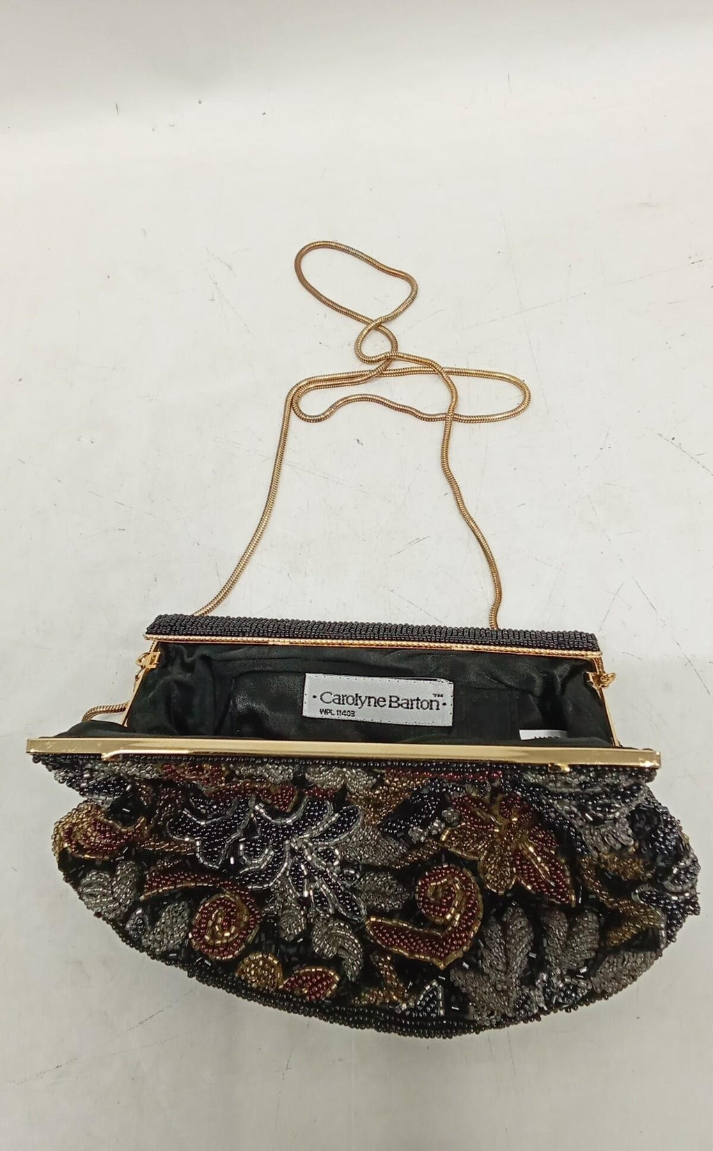 Carolyne Barton Beaded Evening Bag Floral Design 8 Inch Wide Vintage Style Clutch