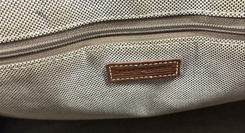 Dooney & Bourke Brown Leather Satchel Bag, Structured Pocket Tote with Shoulder Strap