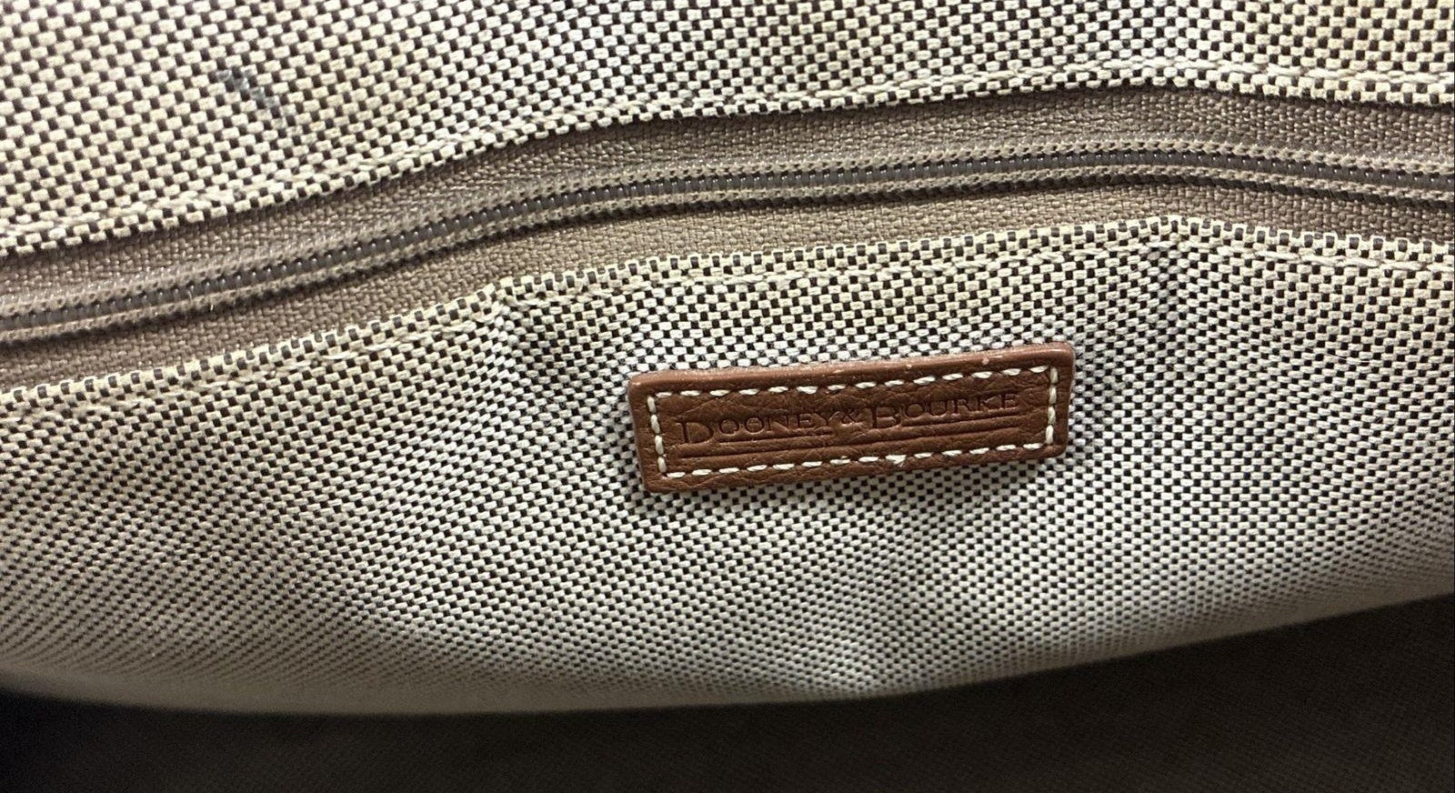 Dooney & Bourke Brown Leather Satchel Bag, Structured Pocket Tote with Shoulder Strap